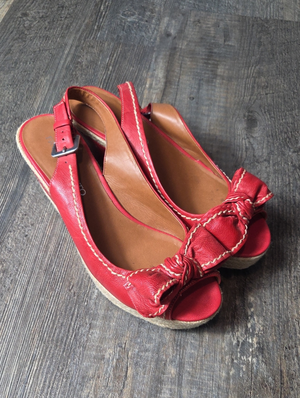 Franco Sarto Red Knotted Peep-Toe Espadrille Wedges